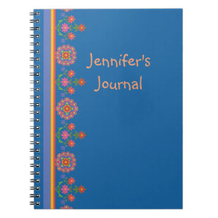 Caderno Espiral Borda Chic Floral Rangoli no Notebook Azul Espiral