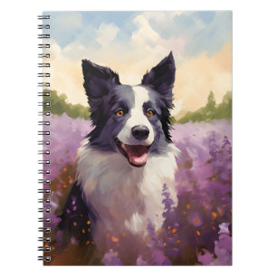 Caderno Espiral Borda Collie no campo de Lavanda