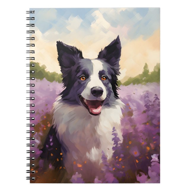 Caderno Espiral Borda Collie no campo de Lavanda (Frente)