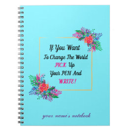 Caderno Espiral borda floral com citação e inicial personalizada