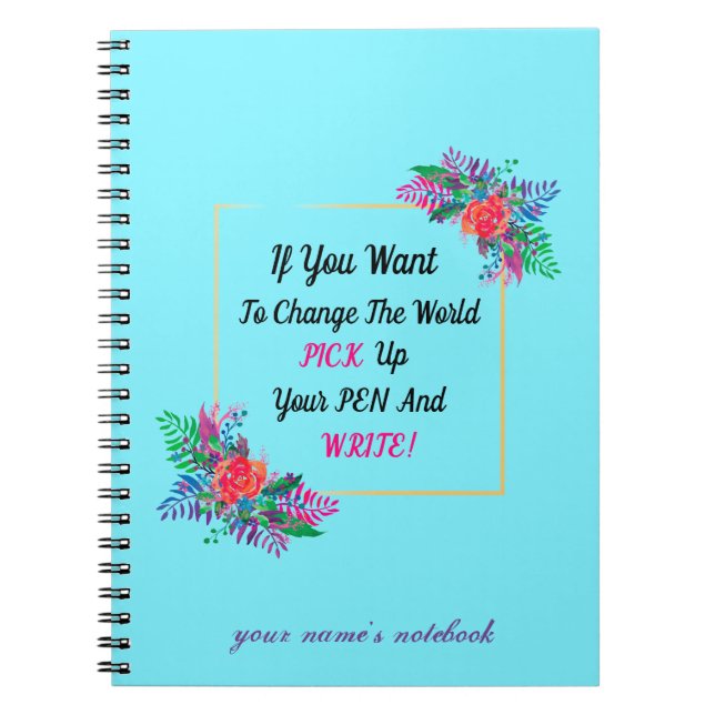 Caderno Espiral borda floral com citação e inicial personalizada (Frente)