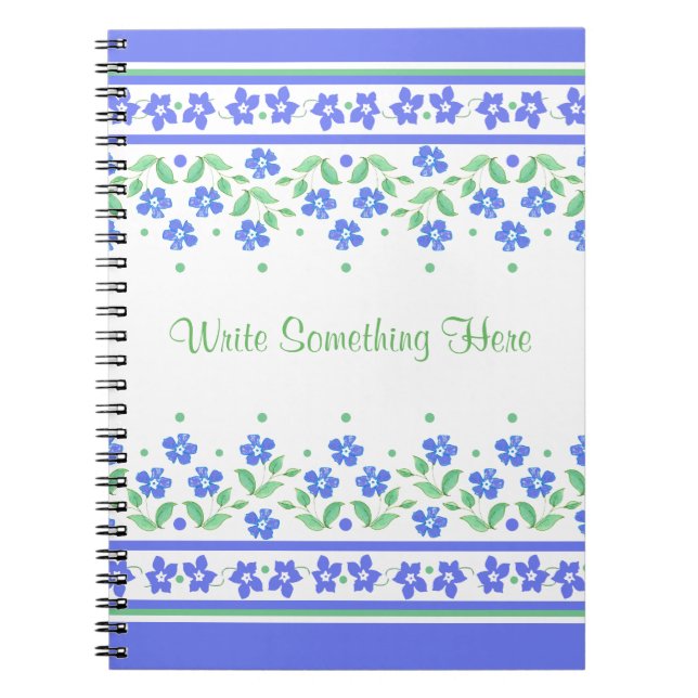 Caderno Espiral Borda Floral Verde Azul Periwinkle para Personaliz (Frente)