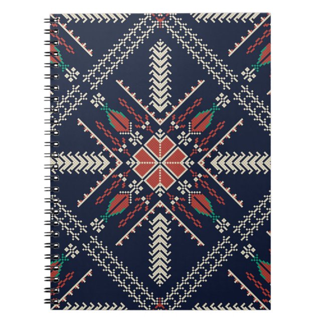 Caderno Espiral Bordado Palestino: Design de Padrão Tradicional (Frente)