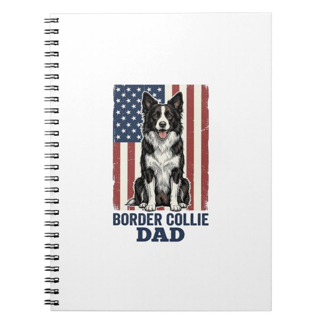 Caderno Espiral Border Collie Dad Patriotic Vintage Dog Shirt Desi (Frente)