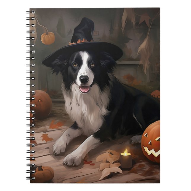 Caderno Espiral Border Collie Pumpkins Halloween Assustado (Frente)