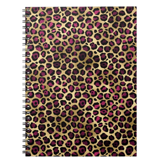 Caderno Espiral Bordô e Dourado Série Leopardo Design 2 (Frente)