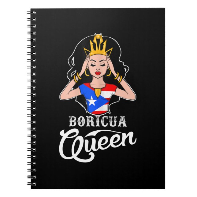 Caderno Espiral Boricua Queen Puerto Rican Aniversário Para Mulher (Frente)