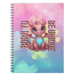 Caderno Espiral Born to Be Unique Cute Pink Dragon– Inspirational 