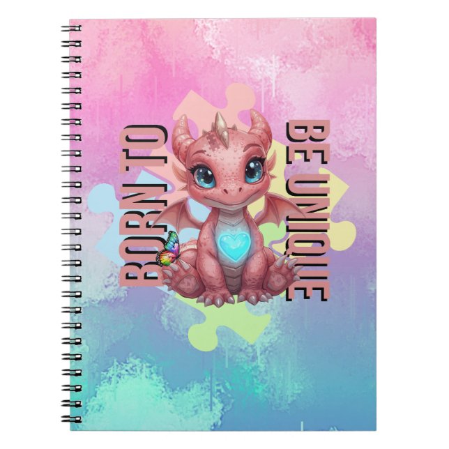 Caderno Espiral Born to Be Unique Cute Pink Dragon– Inspirational  (Frente)