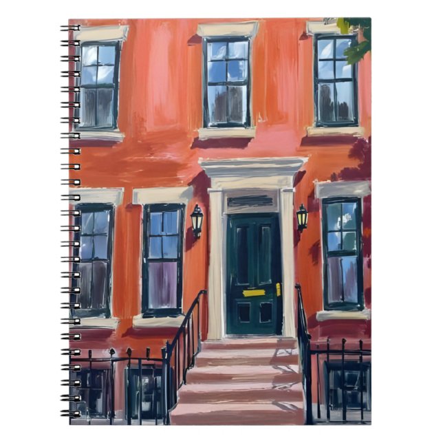 Caderno Espiral Boston Brownstones Massachusetts Watercolor (Frente)