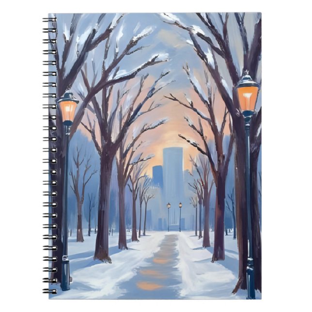 Caderno Espiral Boston Common | Winter Snowfall Watercolor (Frente)