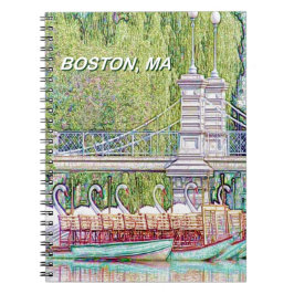 Caderno Espiral Boston Swan Boats in Pencil and Ink