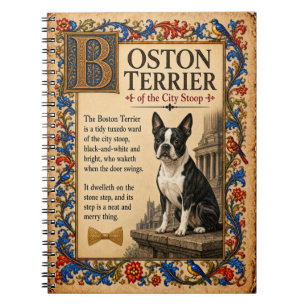 Caderno Espiral Boston Terrier, Arte do Bestiário Medieval