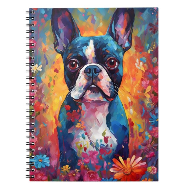 Caderno Espiral Boston Terrier colorido (Frente)