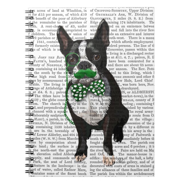 Caderno Espiral Boston Terrier com bigode verde e safado (Frente)