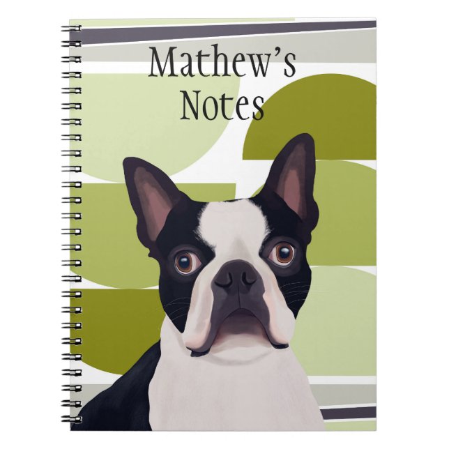 Caderno Espiral Boston Terrier Dog - Geométrico Verde (Frente)