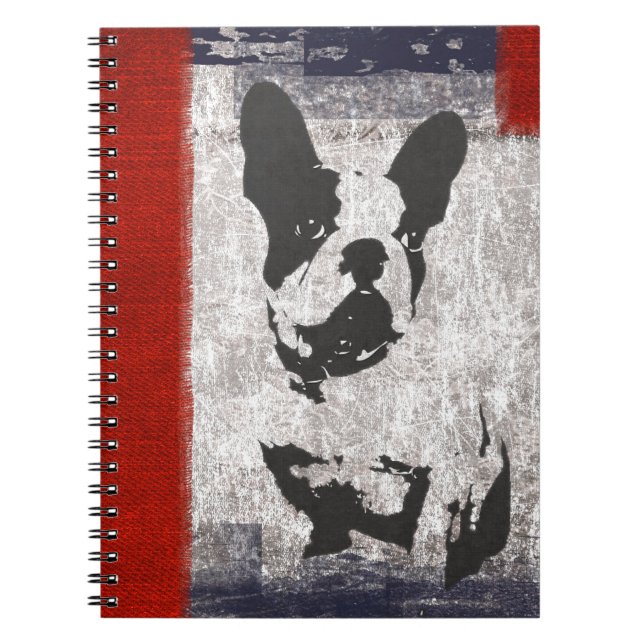 Caderno Espiral Boston Terrier em preto e branco com limite vermel (Frente)