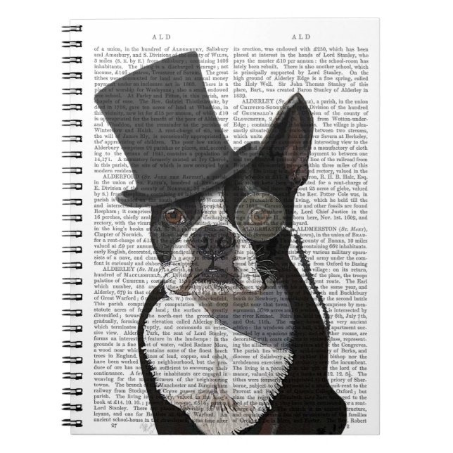 Caderno Espiral Boston Terrier, Formal Hound e Chapéu (Frente)