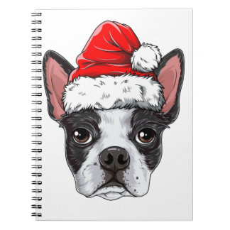 Caderno Espiral Boston Terrier Papais noeis A Camiseiros De Natal