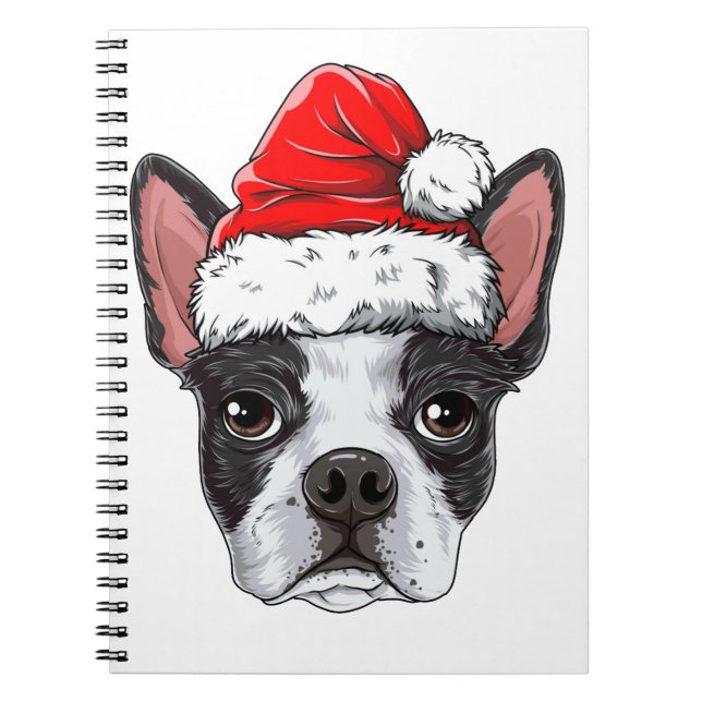 Caderno Espiral Boston Terrier Papais noeis A Camiseiros De Natal (Frente)