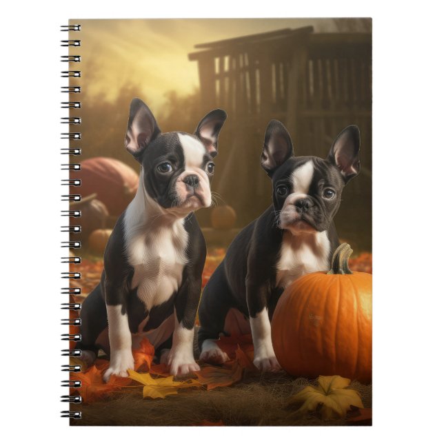 Caderno Espiral Boston Terrier Puppy Autumn Delight Pumpkin (Frente)