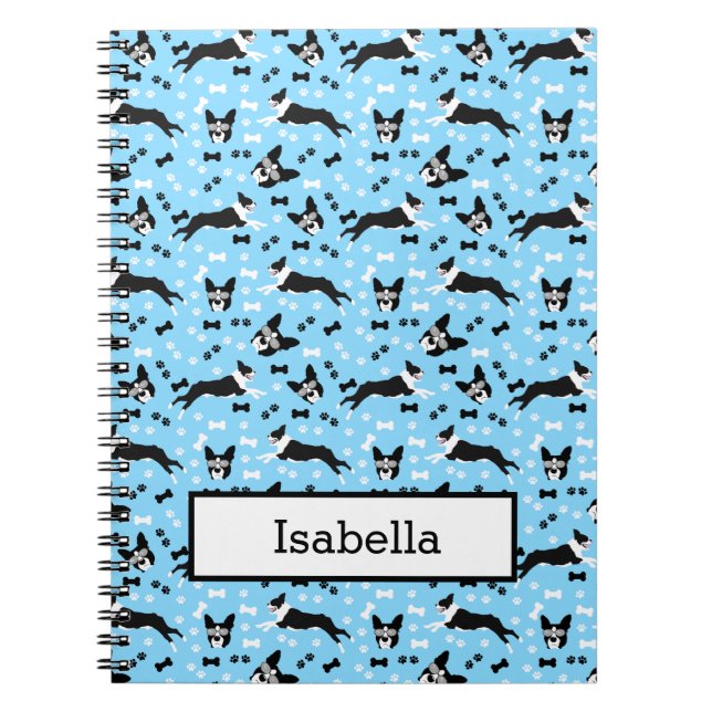 Caderno Espiral Boston Terriers Cão Engraçado Personalizado (Frente)