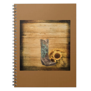 Caderno Espiral Bota de girassol do País Ocidental com tempo