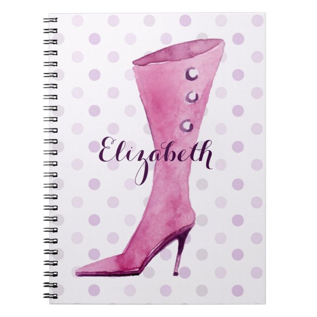 Caderno Espiral Bota de salto roxo, personalizada (Frente)