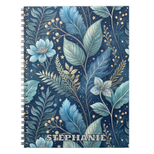 Caderno Espiral Botânica Azul e Verde Intriciada - Azul Escuro Esc