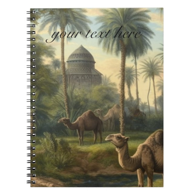 Caderno Espiral Botânica: dromedários na selva perto de um rio (Frente)