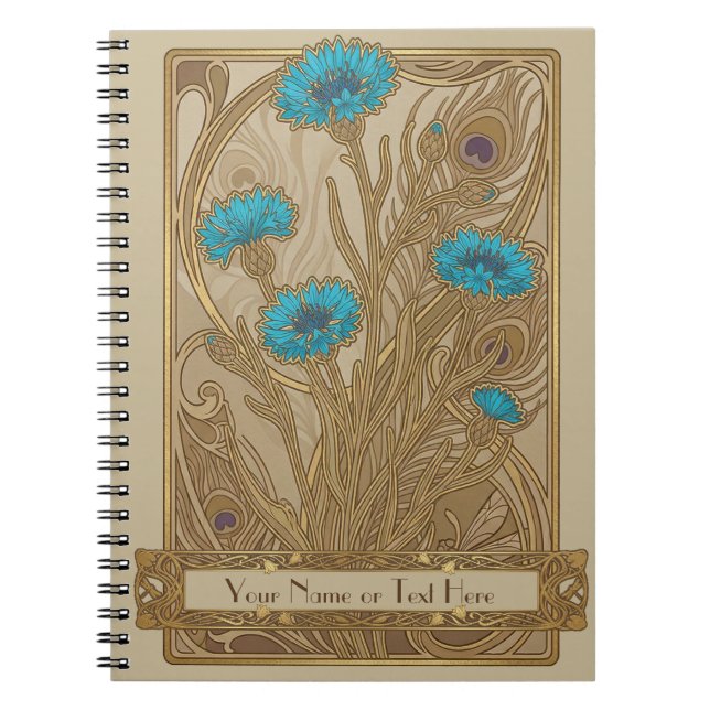 Caderno Espiral Botanical Tapestry: The Blue Cornflower Art Nouvea (Frente)