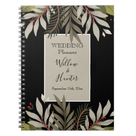 Caderno Espiral Botânicos Mudados no Planejador de Casamento Negro