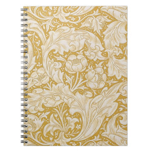 Caderno Espiral Botão de Solteiro Floral Dourado William Morris