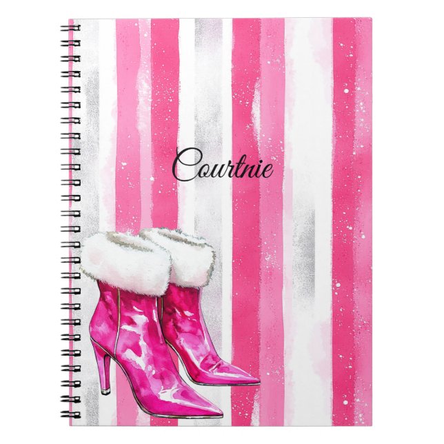 Caderno Espiral Botas de alto salto com pelo branco-rosa-claro (Frente)