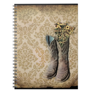 Caderno Espiral Botas de vaqueiro do oeste de Damask