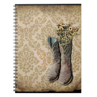 Caderno Espiral Botas de vaqueiro do oeste de Damask