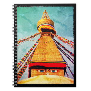 Caderno Espiral Boudhanath Stupa, Buddha Eyes, Kathmandu, Nepal