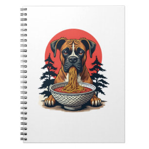 Caderno Espiral Boxer Antigo Comendo Ramen Pôr do Sol Japonês Ilus