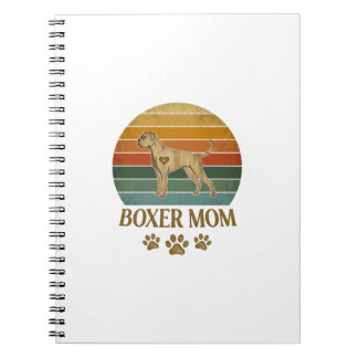 Caderno Espiral Boxer Mãe Cachorro Retro Pôr do Sol Pegadas_1