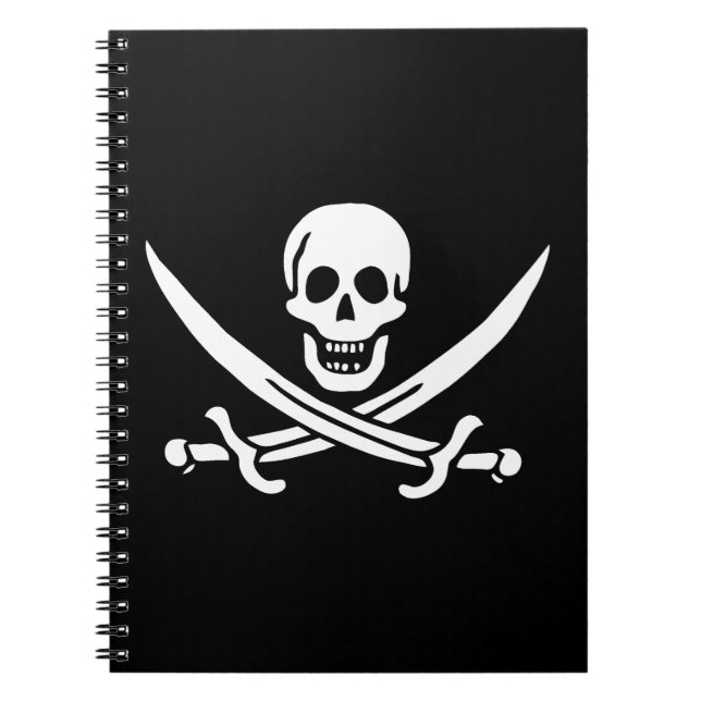 Caderno Espiral Branco, Bandeira Pirata, Calico Jack, Caveira e Cu (Frente)