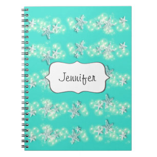 Caderno Espiral Branco de turquesa da estrela do mar da praia