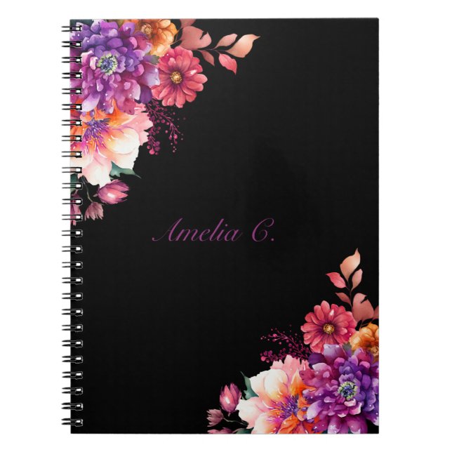 Caderno Espiral Branco Floral de Aquarela Elegante (Frente)