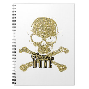 Caderno Espiral Branco Glam até os Ossos Caveira com Brilho Dourad