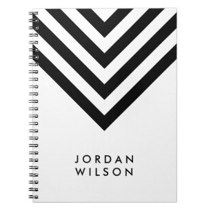 Caderno Espiral Branco minimalista moderno com Chevron preto