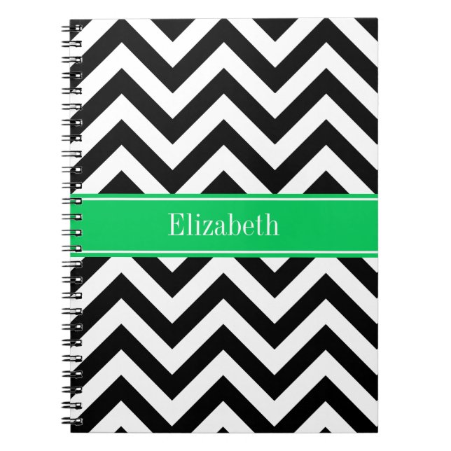 Caderno Espiral Branco preto LG Chevron Emerald Name Monograma (Frente)