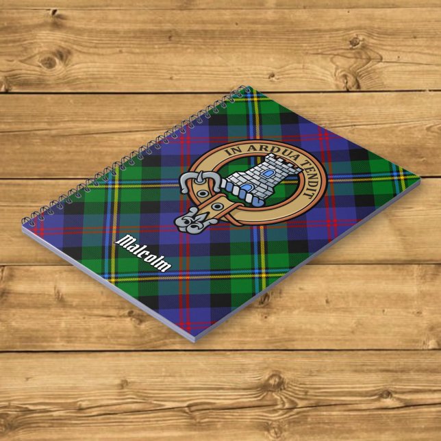 Caderno Espiral Brasão do Clã Malcolm sobre Tartan (Criador carregado)