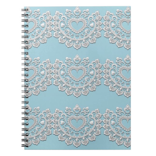Caderno Espiral Bridal de Casamento de Coração Branco Turquesa Azu (Frente)