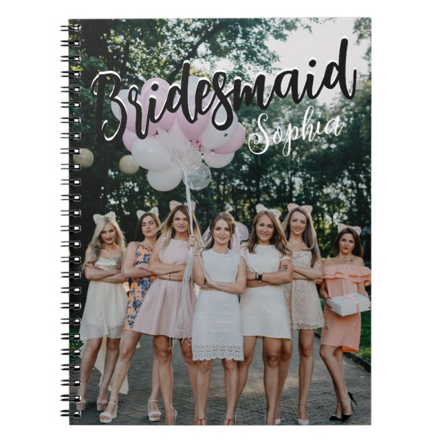 Caderno Espiral Bridesmaid Gifts Personalized Black Modern Photo (Frente)