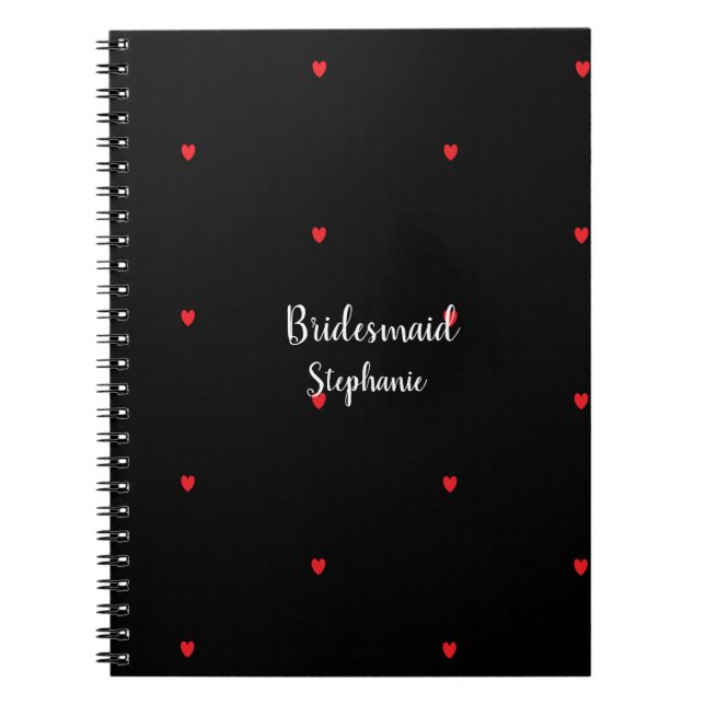 Caderno Espiral Bridesmaid Wedding Red Heart Padrões Presente (Frente)