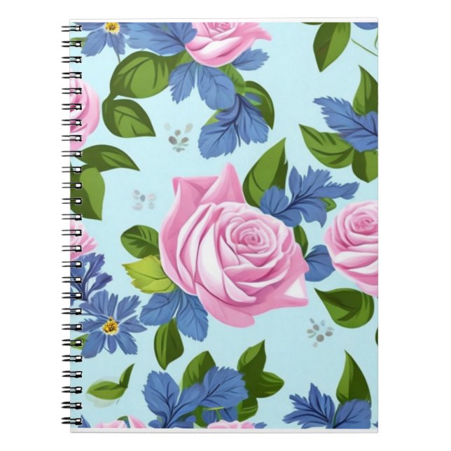 Caderno Espiral Bridgerton Lírios Azuis Inspidos Rosas Rosa Floral (Frente)